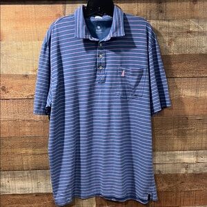 johnnie-O Hangin' Out Blue and Pink Striped Polo Shirt men's XXL